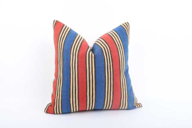 Vintage Turkish Kilim Pillow Cover, Striped Wool Cushion, 16x16 - image 1
