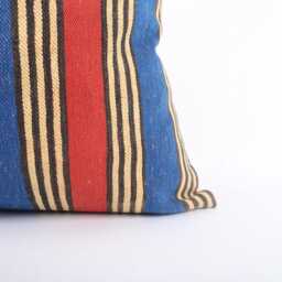 Vintage Turkish Kilim Pillow Cover, Striped Wool Cushion, 16x16 - thumbnail 2