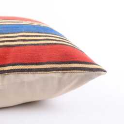 Vintage Turkish Kilim Pillow Cover, Striped Wool Cushion, 16x16 - thumbnail 4