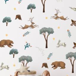 Woodland Nursery Wall Decals Vintage Forest Animals, Trees - 87 Decals - thumbnail 2