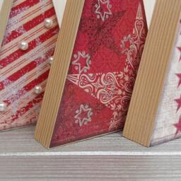 Wooden Decoupage Christmas Tree Trio - Festive Red Trees With Pearl Embellishments, Freestanding Pine Decorations - thumbnail 3