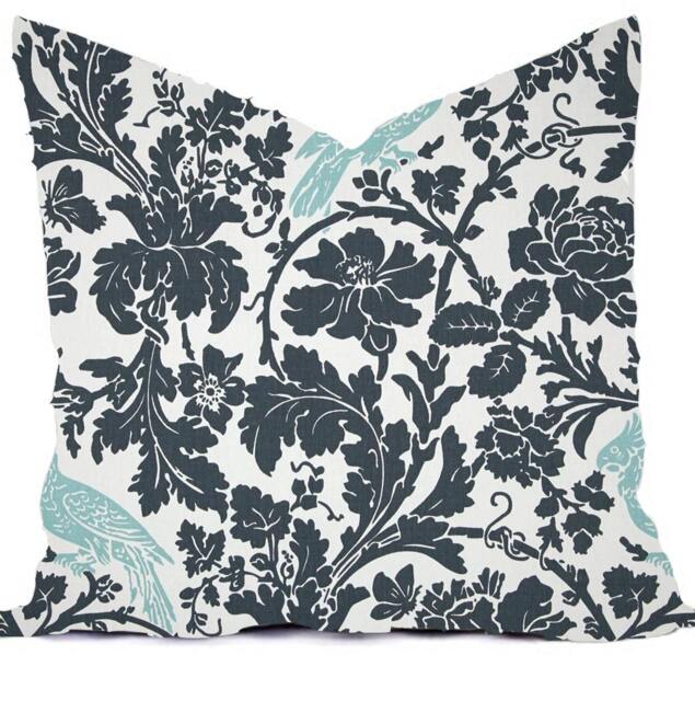 Tribal Bird Print Pillow Cover - Modern Aqua & Blue Throw - image 1