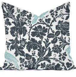 Tribal Bird Print Pillow Cover - Modern Aqua & Blue Throw - thumbnail 1