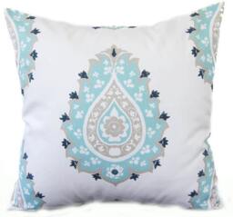 Tribal Bird Print Pillow Cover - Modern Aqua & Blue Throw - thumbnail 3