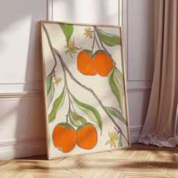 Persimmon Wall Art Poster, Botanical Fruit Print, Orange Illustration, Modern Kitchen Decor, Nature Inspired Poster - thumbnail 2
