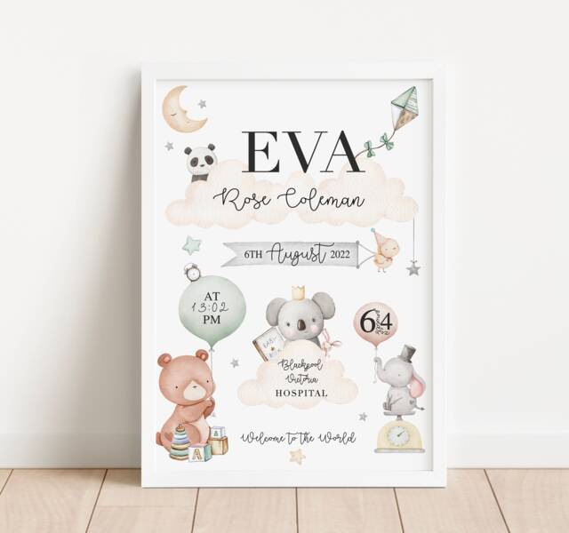 Personalized Newborn Gift - Safari Animal Nursery Print - Digital PDF - image 1