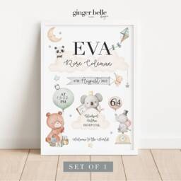 Personalized Newborn Gift - Safari Animal Nursery Print - Digital PDF - thumbnail 2