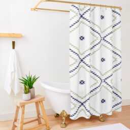 Shower Curtain, Southwestern Geometric, White Navy Beige, Desert Boho Style, Bathroom Decor, Home Accessories, Western 71x74 - thumbnail 2