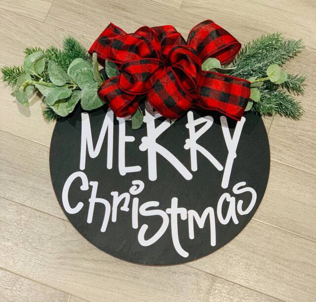 Christmas Wooden Door Hanger - Wreath Home Decor Decoration Front Door Sign Wall Decor Gift Buffalo - image 1