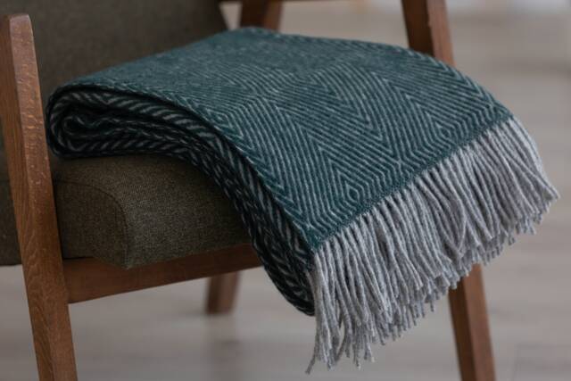 High Quality Wool Large Woven Throw Blanket With Fringes Diamond Rhombus Abstract Pattern, Housewarming Hygge Gift, Plaid Bedspread - image 1