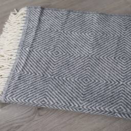 High Quality Wool Large Woven Throw Blanket With Fringes Diamond Rhombus Abstract Pattern, Housewarming Hygge Gift, Plaid Bedspread - thumbnail 4