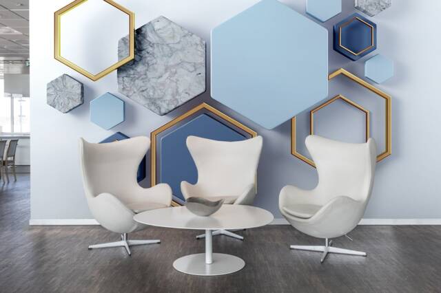 3D Hexagon Wallpaper, Geometric Marble Wall Mural, Peel & Stick - image 1