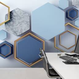 3D Hexagon Wallpaper, Geometric Marble Wall Mural, Peel & Stick - thumbnail 3
