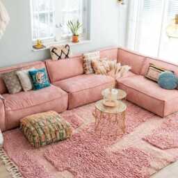 Pink & White Grid Moroccan Shag Rug, Hand Tufted Berber Wool Carpet, Boho Living Room Area Custom Modern Decor - thumbnail 3