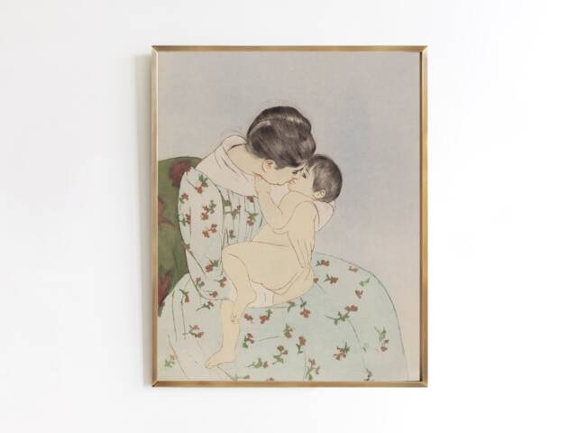Kiss From Mama - Vintage Drawing Mother Child Snuggle Mom Gift Pastel Sizes 5x7 8x10 9x12 - image 1
