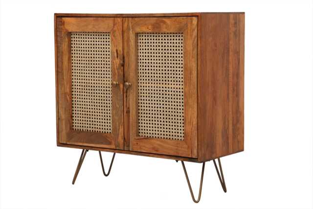 Light Mango Wood & 2 Rattan Doors Sideboard - image 1