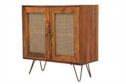 Light Mango Wood & 2 Rattan Doors Sideboard - thumbnail 1