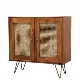 Light Mango Wood & 2 Rattan Doors Sideboard - thumbnail 2