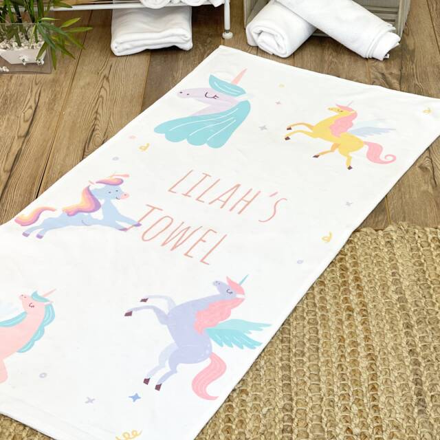 Personalised Unicorn Swimming Towel Custom Kid's Beach Towel - image 1