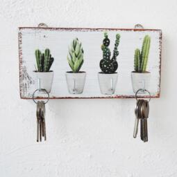 Rustic Cactus Key Holder, Image Transfer Art, Wall Decor