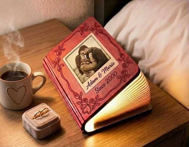 Personalized Valentine Couple Book Lamp, Custom Photo & Text Night Light, Anniversary Married Gift, Wedding Decor - image 1