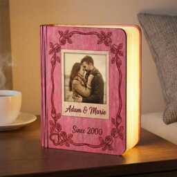 Personalized Valentine Couple Book Lamp, Custom Photo & Text Night Light, Anniversary Married Gift, Wedding Decor - thumbnail 3