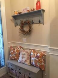 stone Gray Coat Rack With Shelf Wall Display, Black Hooks - thumbnail 1