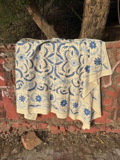 Luxury Suzani Quilt - Hand Embroidered Cotton Bedspread Colorful Bohemian Bedding - image 1