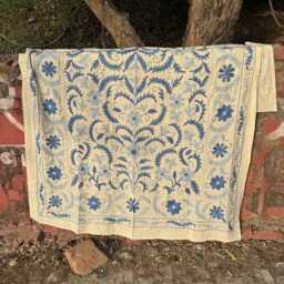 Luxury Suzani Quilt - Hand Embroidered Cotton Bedspread Colorful Bohemian Bedding - thumbnail 3