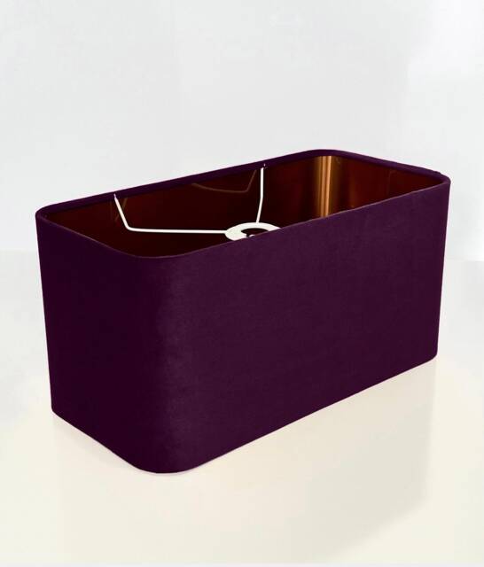 New Made To Order Plum Purple Velvet Lamp Shade & Pendant Light Rounded Rectangular Shape Metallic Panels Lining For All Purpose - image 1