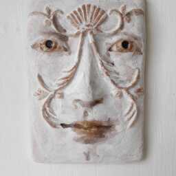 White Ceramic Tile Face Sculpture With Florentine Style Flourishes, Italian Art Lover Gift, No.1 - thumbnail 2