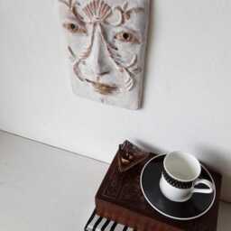 White Ceramic Tile Face Sculpture With Florentine Style Flourishes, Italian Art Lover Gift, No.1 - thumbnail 3