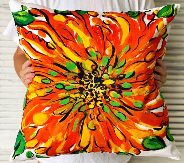 Orange Flower Pillow, Great Spring & Farmhouse Decor Large At 20 X 20 - image 1
