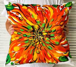 Orange Flower Pillow, Great Spring & Farmhouse Decor Large At 20 X 20 - thumbnail 1