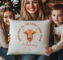 Personalised Highland Cow Cushion, Christmas Decorations, Gift, Decor, Cushion Cover, Gift For Her, Him, Custom - thumbnail 1