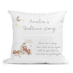 Personalised Teddy Bear Bedtime Story Book Cushion - Unisex Nursery Gift -Teddy Baby Baby Shower - thumbnail 2