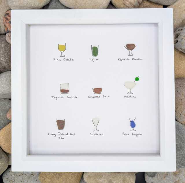 Sea Glass Cocktail Art Beach Bar Decor, Hand Collected - image 1