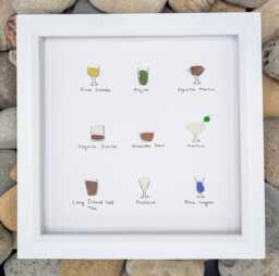 Sea Glass Cocktail Art Beach Bar Decor, Hand Collected - thumbnail 1