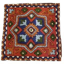 "Handmade Wool Embroidered Cushion Cover Flora Design, 16""x16" - thumbnail 2