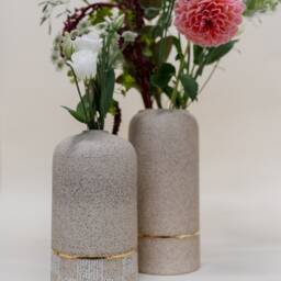 Speckled Stoneware Tapered Vase With Gold Luster Pin Stripe - thumbnail 3