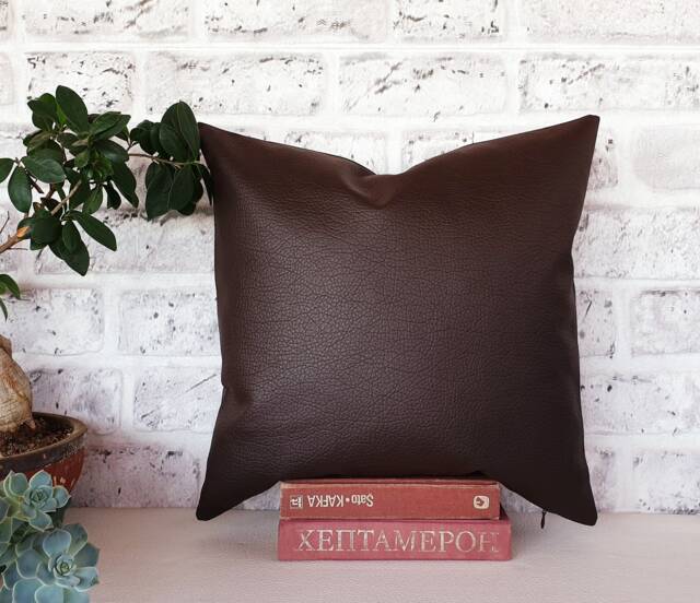Dark Brown Faux Leather Pillow Cover Modern Home Decor - 15x15'' - image 1