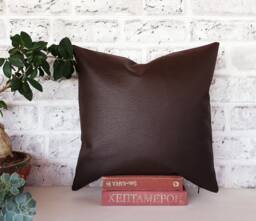Dark Brown Faux Leather Pillow Cover Modern Home Decor - 15x15'' - thumbnail 1