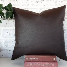 Dark Brown Faux Leather Pillow Cover Modern Home Decor - 15x15'' - thumbnail 3