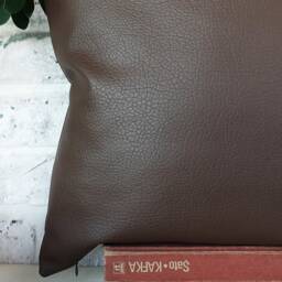 Dark Brown Faux Leather Pillow Cover Modern Home Decor - 15x15'' - thumbnail 2