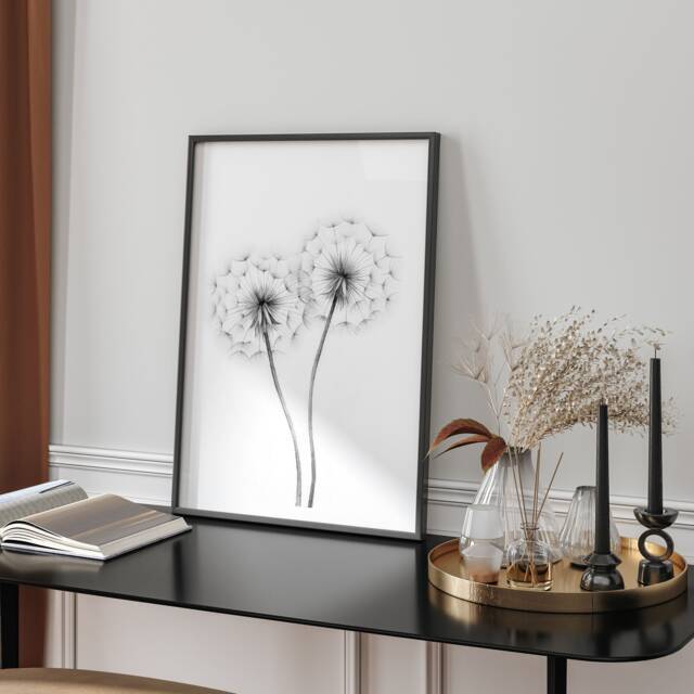Monochrome Dandelion Seed Heads Art Print Minimalist Botanical Wall Decor Black White Nature Inspired Home Accent - image 1