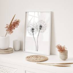 Monochrome Dandelion Seed Heads Art Print Minimalist Botanical Wall Decor Black White Nature Inspired Home Accent - thumbnail 2