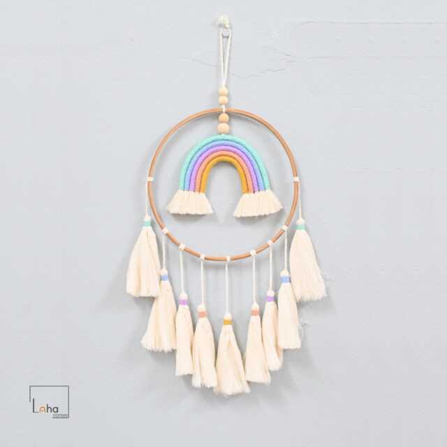 Macrame Rainbow Dreamcatcher Pastel Tassel Wall Hanging - image 1