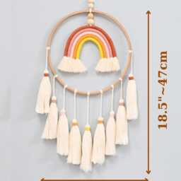 Macrame Rainbow Dreamcatcher Pastel Tassel Wall Hanging - thumbnail 2