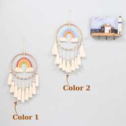 Macrame Rainbow Dreamcatcher Pastel Tassel Wall Hanging - thumbnail 3