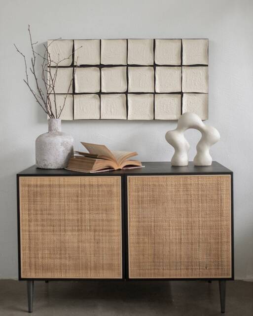 3D Textured Beige Canvas Art White Wall Wabi-Sabi Painting Neutral Cube Larger - image 1
